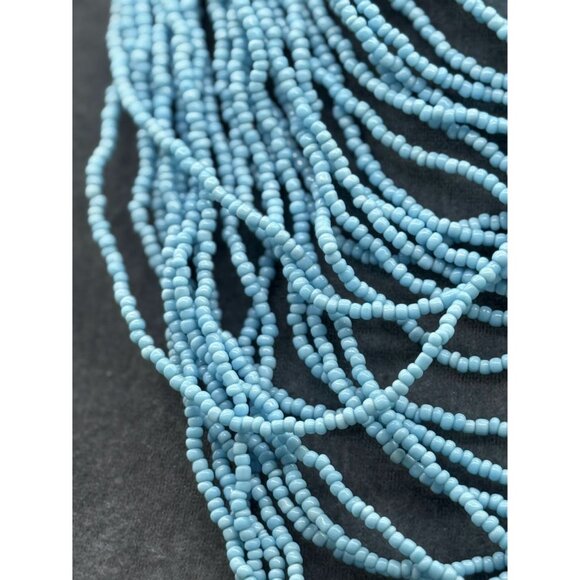 Blue Seed Beaded Multi Strand Opera Style Necklace Handmade - Picture 2 of 6